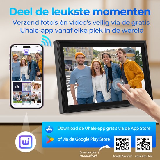 Digitale Fotolijst met Wifi - 10,1" Touchscreen & 160GB - met App - Digitale Fotokader - Zwart - van Saaf