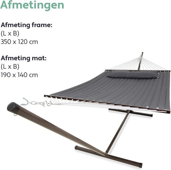Vita5 Hangmat met Standaard 2 Persoons - Hangmatsets - Tuin Hangmat met Spreidstok en Frame - Donker Grijs - UV-bestendig - Draaggewicht Tot 200 kg