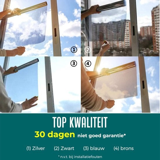 Homewell Zonwerende HR Raamfolie 120x300cm - Statisch Isolerende folie met Spiegeleffect - Zwart (incl. Rakel)