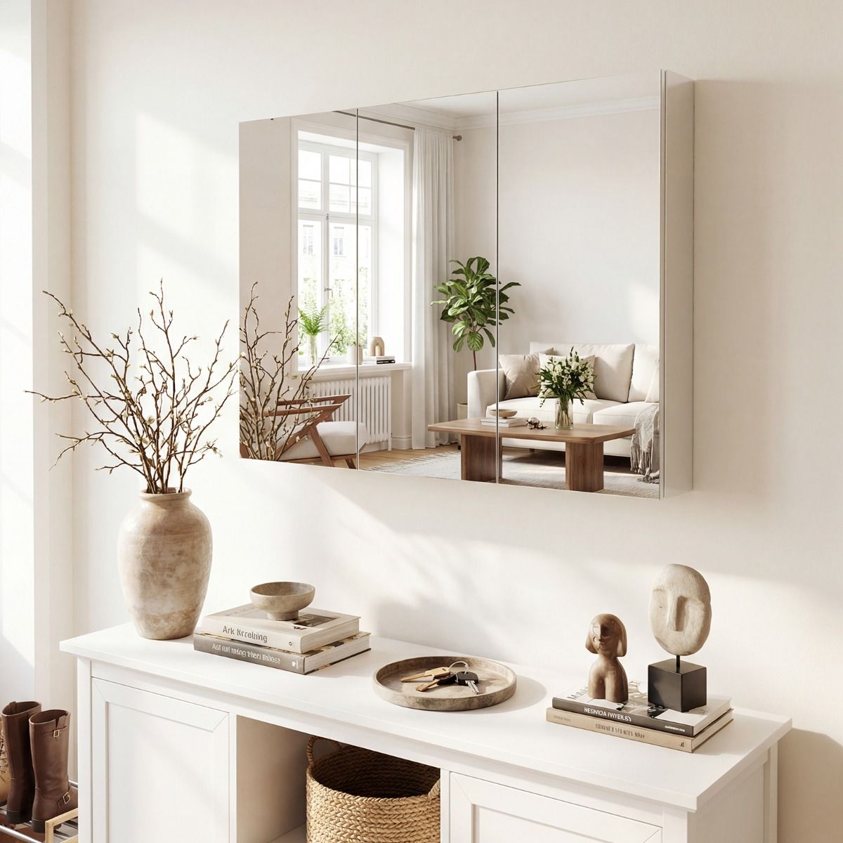 Coast Badkamer Wandspiegelkast - drie deuren - 6 vakken - wit - 87 x 65 x 12,5 cm