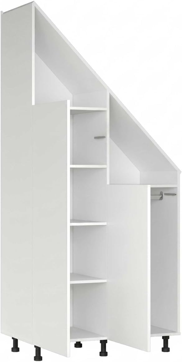 VDD Kast voor Schuine Wand - Zolderkast met Open Vakken en Deuren - 91 x 47 x 182/90 cm - Verstelbare Poten - Wit