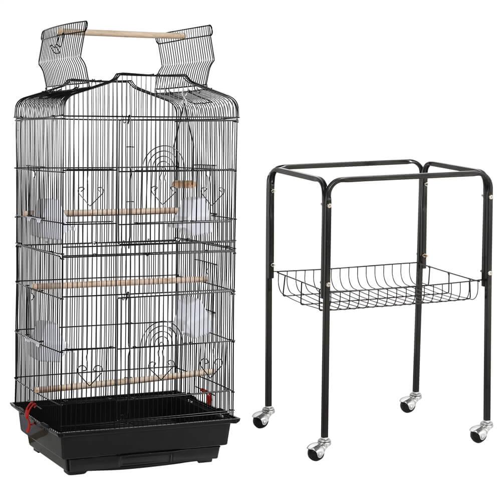 Yaheetech Grote Vogelkooi met Standaard - 92 x 46 x 35,3 cm - 1 cm Spijlafstand
