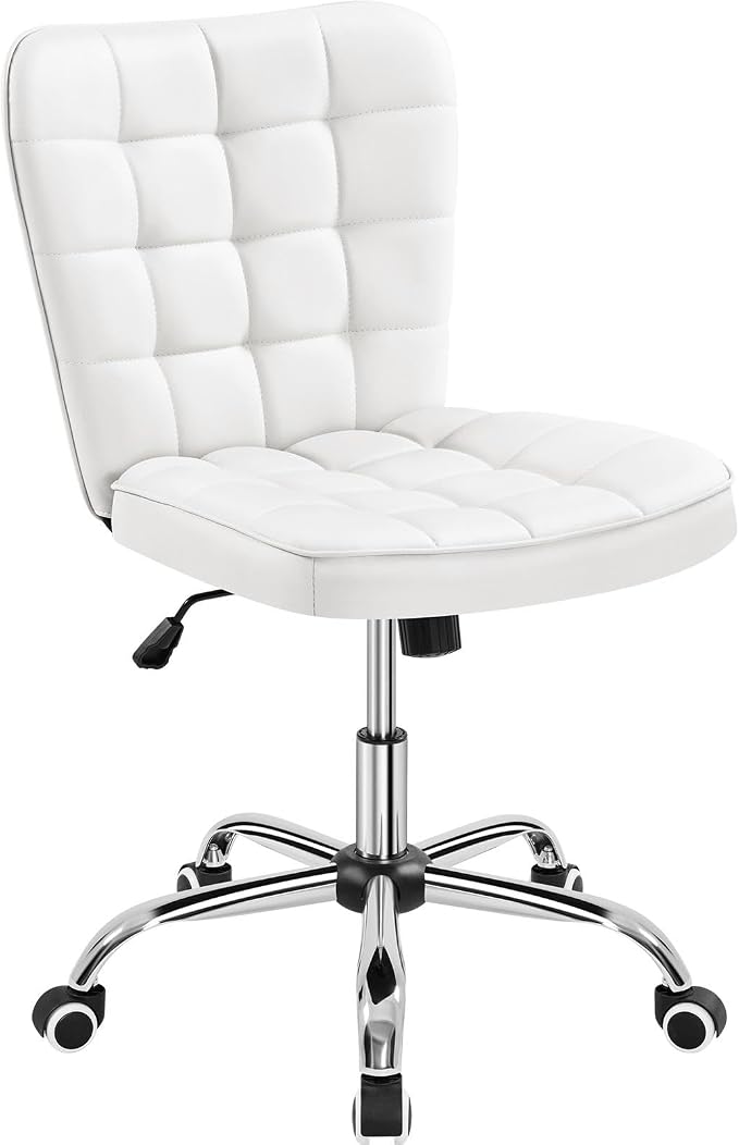 Yaheetech Bureaustoel – Wit Kunstleer – In Hoogte Verstelbaar – 63 x 54,5 x 94 cm