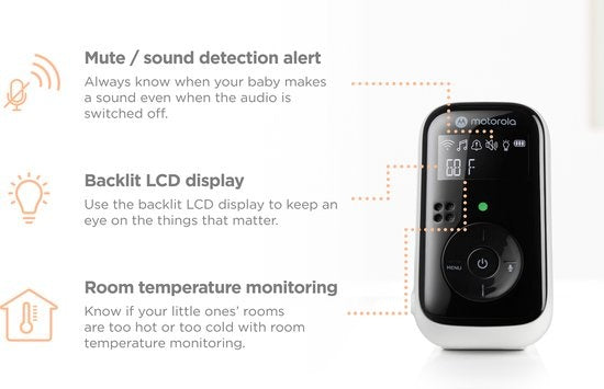 Motorola Baby Monitor PIP11 - 300m Bereik - Tweewegcommunicatie - Incl. Nachtlampje en Slaapliedjes - Wit