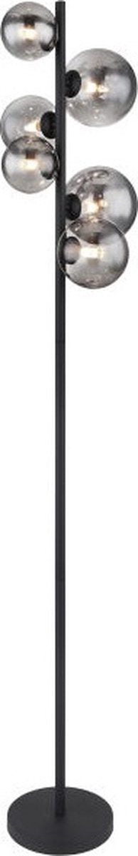 Globo Riha Vloerlamp - Zwart Metaal met Rookglas - 155 cm - 6xG9 LED