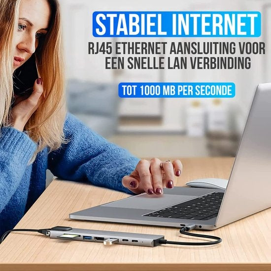 Strex 8 in 1 USB C Hub - Docking Station - USB Splitter - 4K HDMI - USB A - USB C - Ethernet - Micro SD - Geschikt voor Laptop, Macbook, Windows