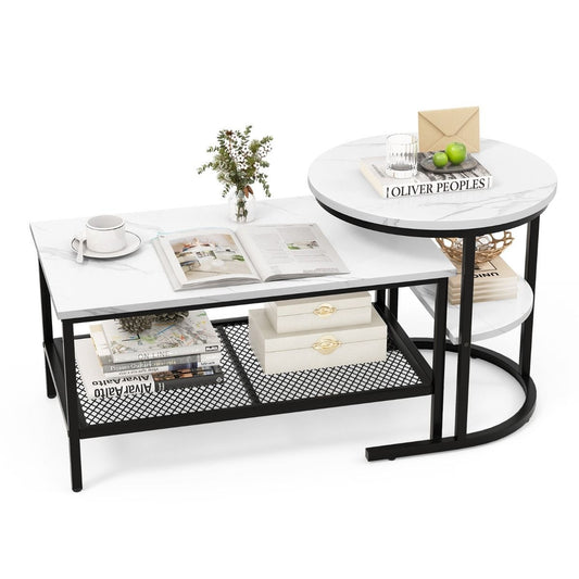 Coast Bijzettafel - Set van 2 - Marmerprint - Wit/ Zwart