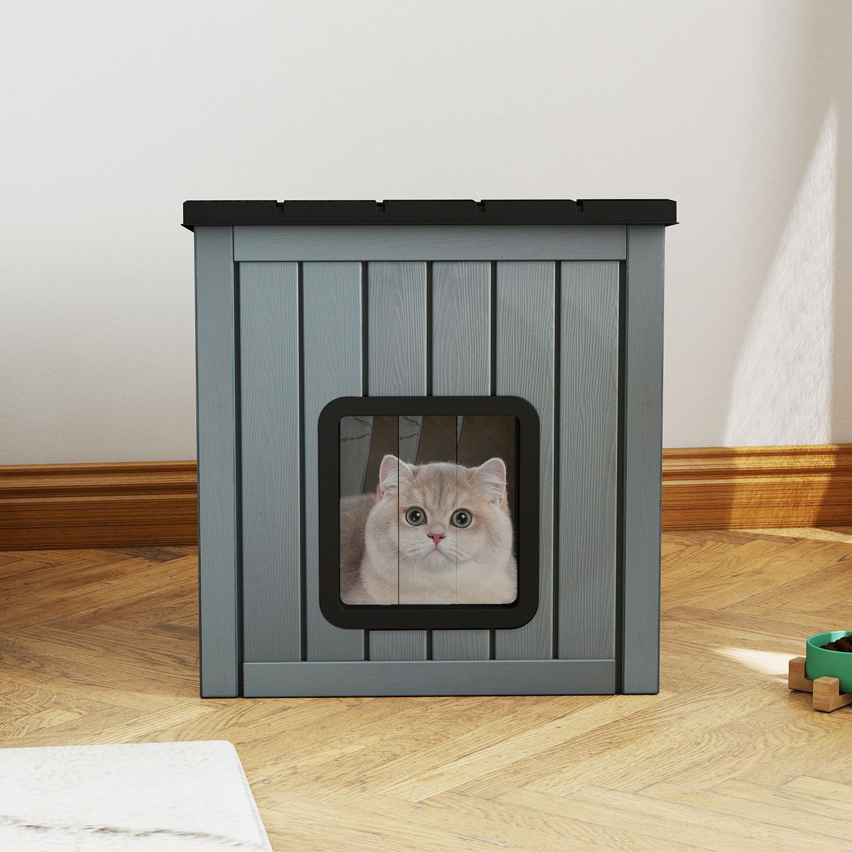 Coast Kunststof kattenhuis - weerbestendig - dubbele PVC-deuren - grijs - 62,5 x 54 x 56,5 cm