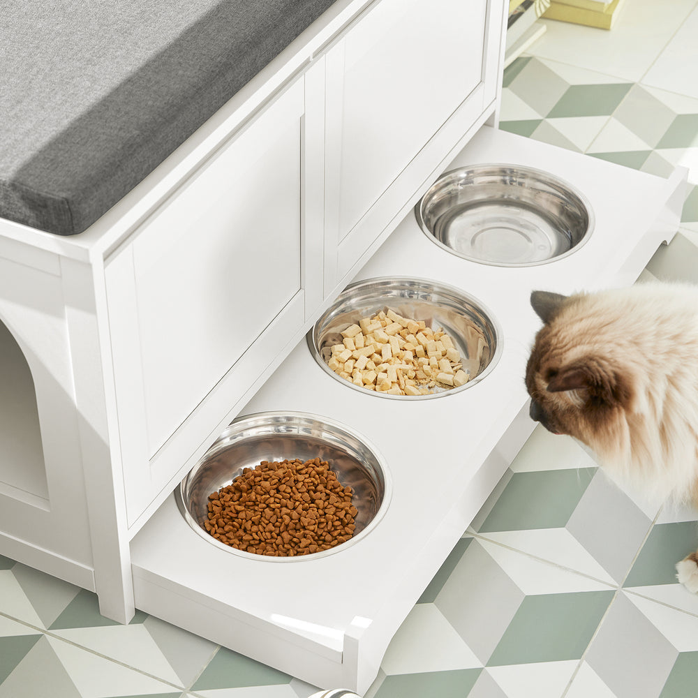 SoBuy FSR136-W Kattenhuis - Katten Bench - Kattenbak Kast - Kattenbakkast - Schoenenbank - Schoenenrek - Schoenenkruk - 90x36x44cm - Wit