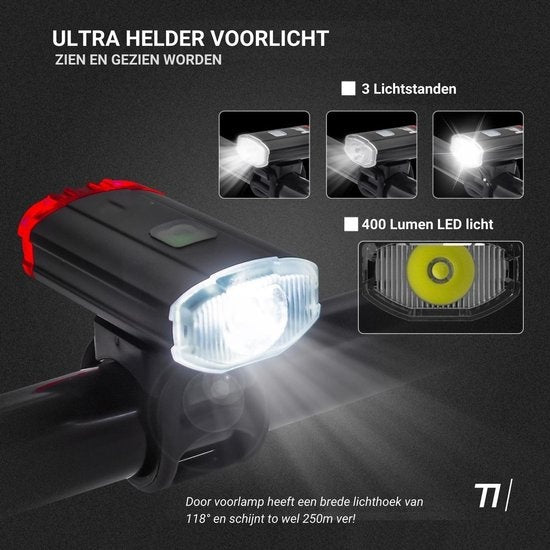 Helmlamp LED Fietsverlichting - Helm Voorlicht & Achterlicht - USB Oplaadbaar, Waterdicht Fietslampje, Zwart