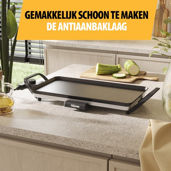 Tristar Grillplaat BP-2667 - Tafelgrill M: 46 x 26 cm - Voor binnen en buiten - BPA vrij - Gourmet bakplaat voor op tafel - 4 tot 6 personen - Met regelbare thermostaat - Anti-aanbaklaag - Zwart