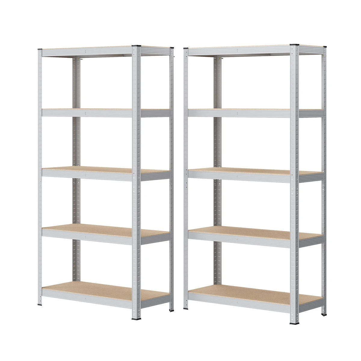 Ochama Stellingkast Set van 2 - 5 Niveaus - 90 x 40 x 180 cm - 175 kg per Plank - Staal en MDF - Zilver