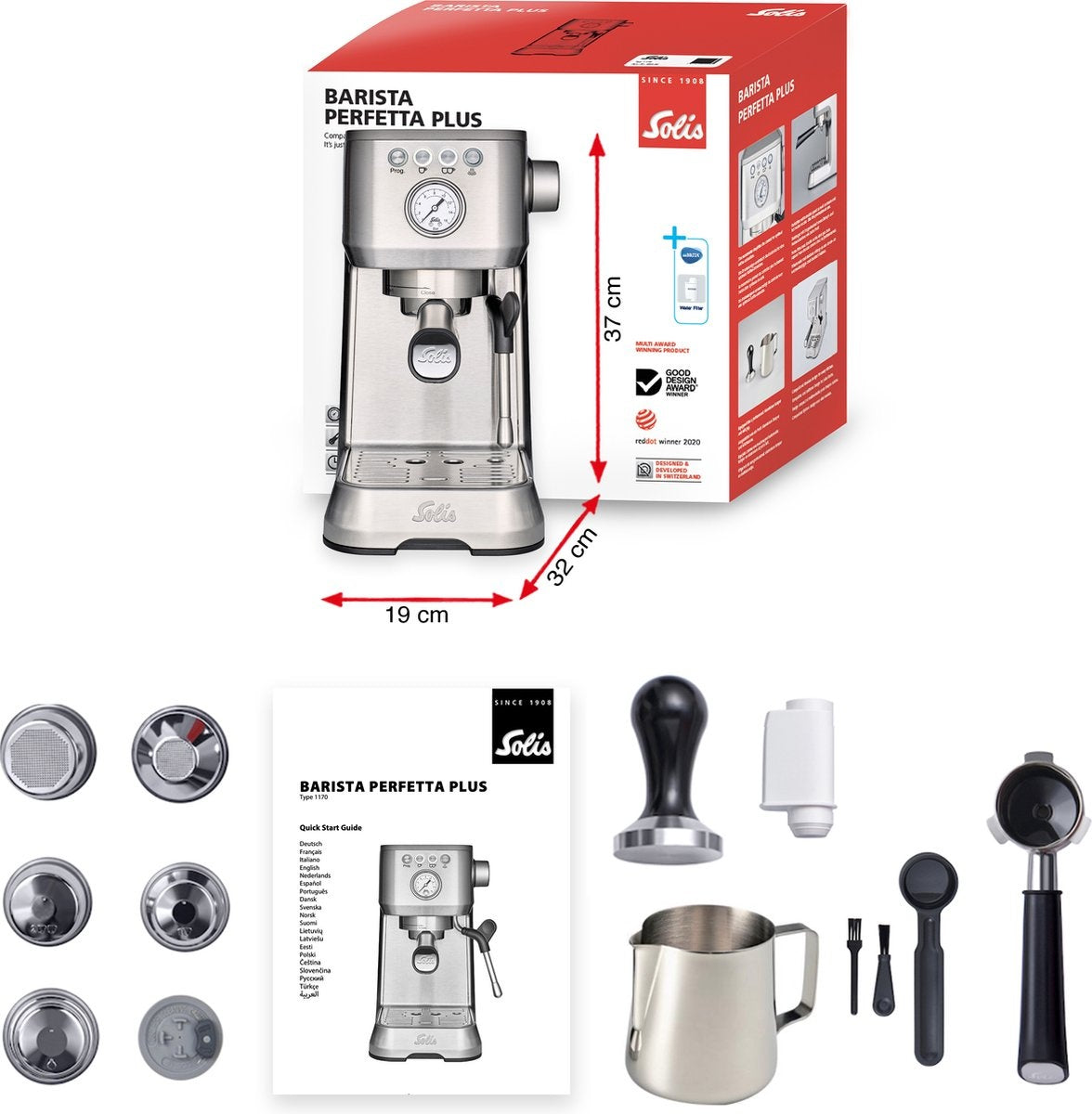 Solis Barista Perfetta Plus 1170 V2 – 1700W Piston Espresso Machine – Espresso & Cappuccino – Zilver