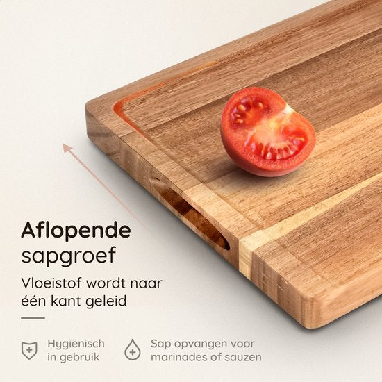 Deleca 3x Snijplankenset Culina - Dikte 3 cm - Snijplanken (33x25 / 38x28 / 43x30 cm) - Met Houder - Voor Keuken, Serveerplank, Kaasplank, Borrelplank, Snijplank en Tapasplank - Acacia Hout