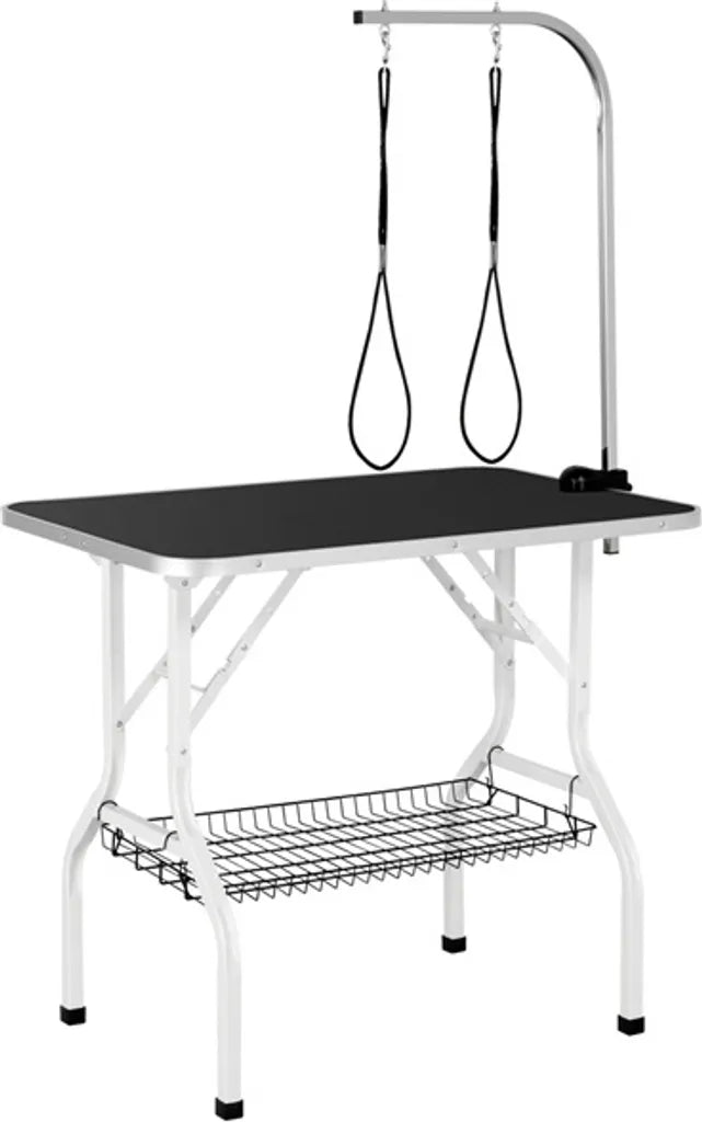 Yaheetech Hondentrimtafel 91 x 61 x 80 cm - Zwart - Opvouwbare Verzorgingstafel met Verstelbare Trimarm en Opbergmand