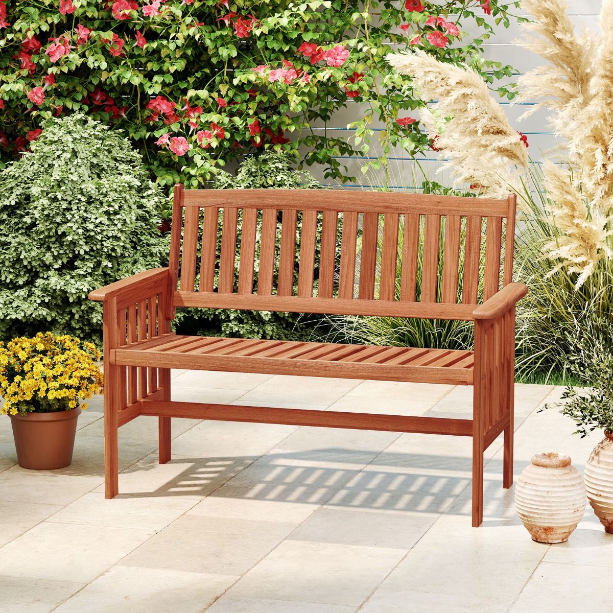 Coast Houten tuinbank - 2-zits - verstelbare rugleuning - naturel - 119 x 59,5 x 89 cm