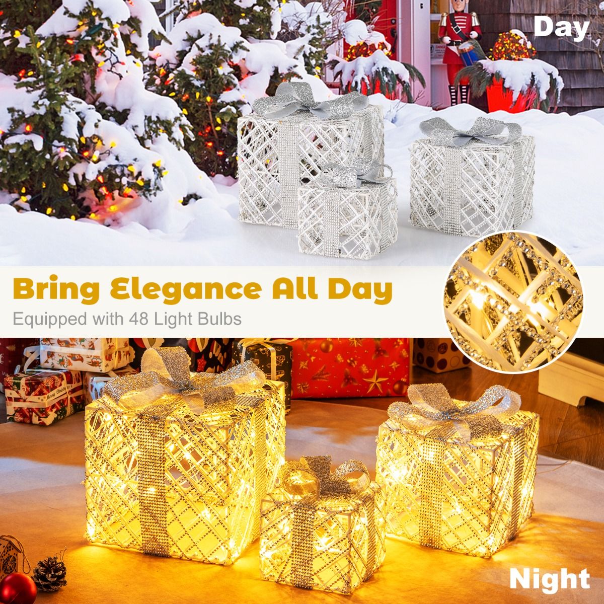 Coast 3-delige LED cadeauboxen set – warmwit – wit – 25×25×23 / 20×20×18 / 15×15×13 cm