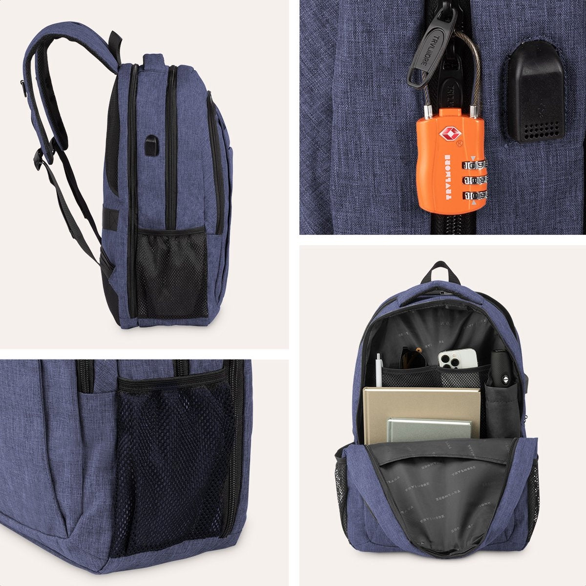 TRVLMORE Rugzak - 36L - 17,3 inch - Laptop Rugtas - Schooltas - Unisex - Spatwaterdicht Blauw