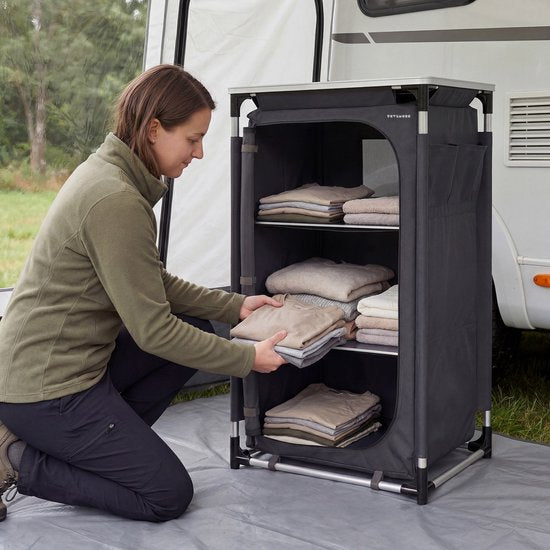 TRVLMORE Campingkast XL - Campingkeuken - 90KG Draagvermogen - Aluminium Frame - Inklapbaar - Incl. Draagtas - 50x60x97CM - Grijs