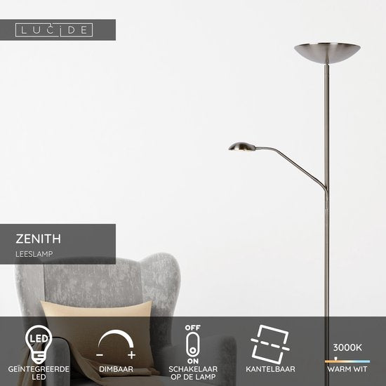 Lucide ZENITH - Leeslamp - LED Dimbaar - 3000K - Mat chroom