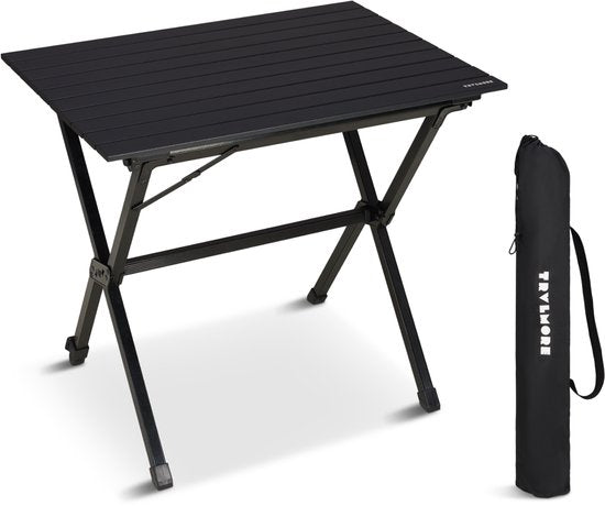 TRVLMORE Campingtafel - 80x58x71 cm - Lichtgewicht met Aluminium Frame - Vouwtafel Verstelbaar - Kampeertafel - Klaptafel - Zwart