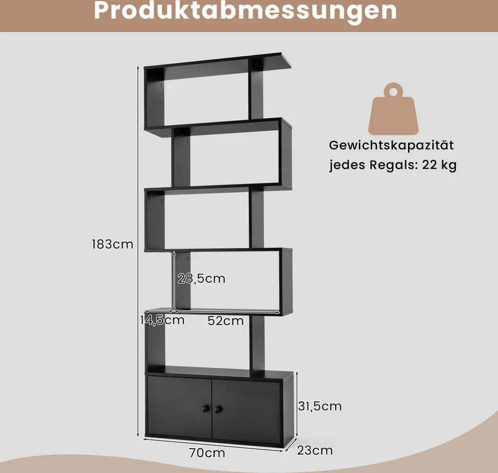 Cost - Boekenkast - Hout - Zwart - 70x23x183 cm