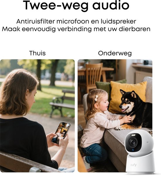 eufy Security Indoor camera E30 - Indoor Cam - Huisdiercamera met app - Petcam - 4K UHD - Pan & Tilt - AI Mens - en Huisdierdetectie - Kleurennachtzicht - Compatibel met Apple HomeKit - Tweewegcommunicatie - Lokale Opslag - Geen Abonnementskosten