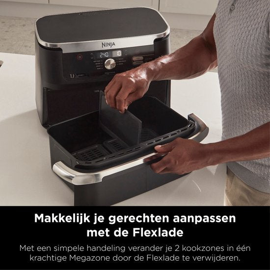 Ninja Foodi FlexDrawer Airfryer, DualZone met verwijderbaar tussenschot, grote lade van 10,4 l, vaatwasserbestendige onderdelen met antiaanbaklaag - Zwart - AF500EU