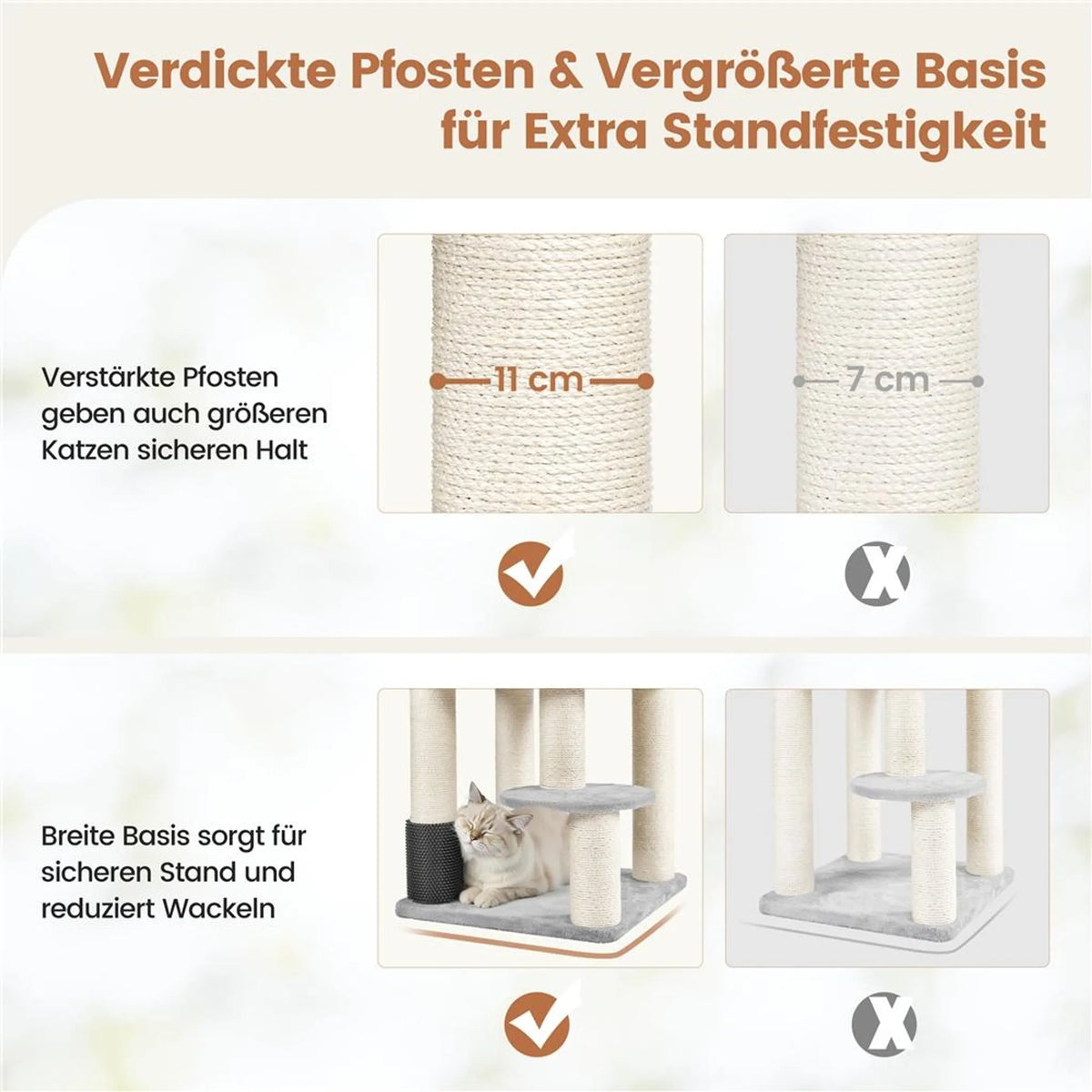 Yaheetech Krabpaal 160 cm H - ⌀11 cm Sisalstammen, Platforms & Kattenholen - Lichtgrijs & Beige