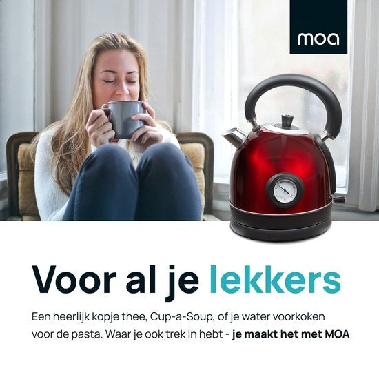 MOA Waterkoker Retro - 1.8L - RVS - BPA vrij - 2200W - Elektrische Waterkoker- Rood
