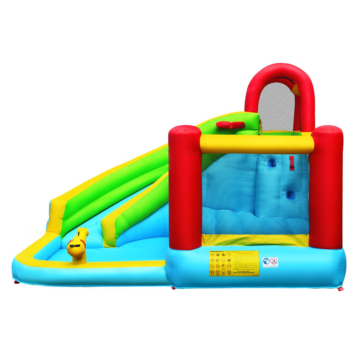 Coast Opblaasbaar Springkasteel 6-in-1 - Gebogen glijbaan - Klimmuur en waterkanon - 320 x 305 x 213 cm
