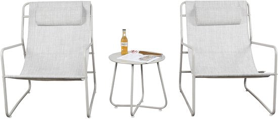 Mannsberger Tuinset - Loungeset 3dlg - Tuin tafel en 2 stoelen - Tuintafelset - stoelen met waterafstotende stof - Camping - beige