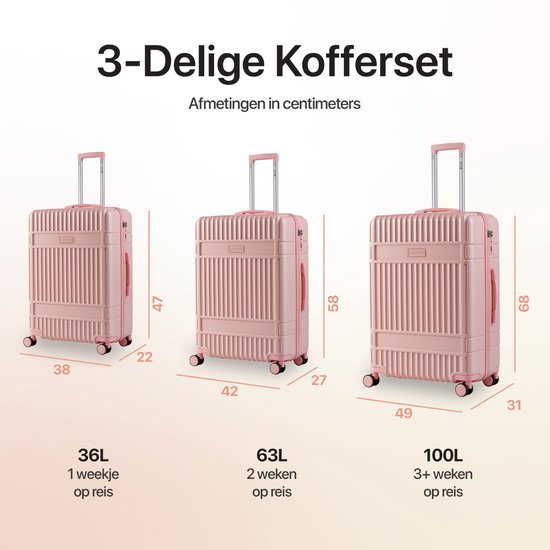 SKYCASES Classic Heritage - Grote Reiskoffer - TSA Slot - 76x52x30 cm - 100L - XL Rolkoffer - 360° geruisloze wielen - Lichtgewicht - Trolley - Roze