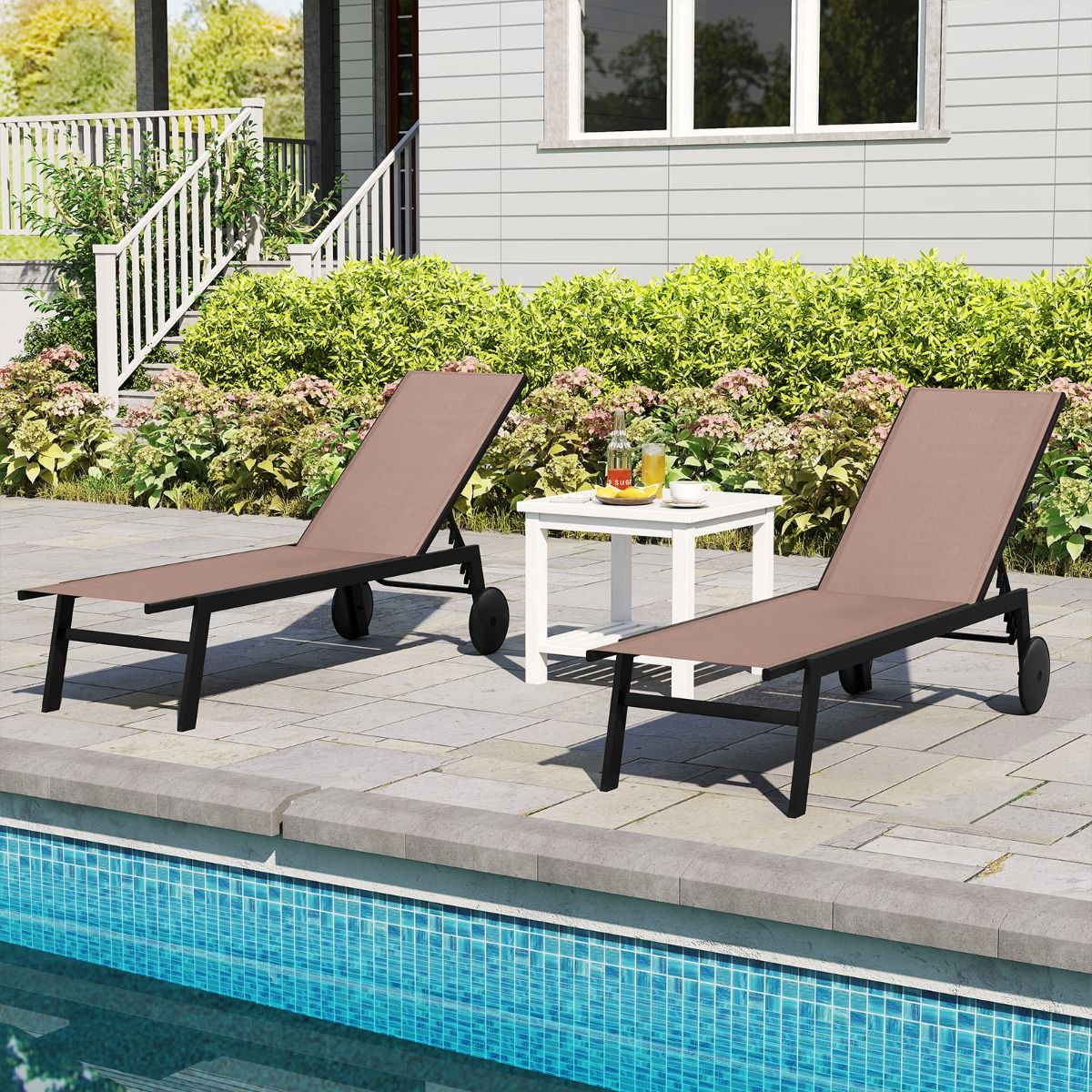 Coast tuinligstoel op wielen - 6 standen verstelbare rugleuning - ademende bekleding - bruin - 1 stuks