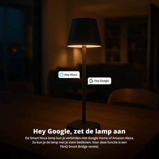 FlinQ Smart Tafellamp Lume - Oplaadbaar en met Touch Bediening - Voor Slaapkamer en Woonkamer - Draadloze Lamp ook als Schemerlamp - Dimbaar en Ideaal voor Nachtkastje - Industrieel - Wit