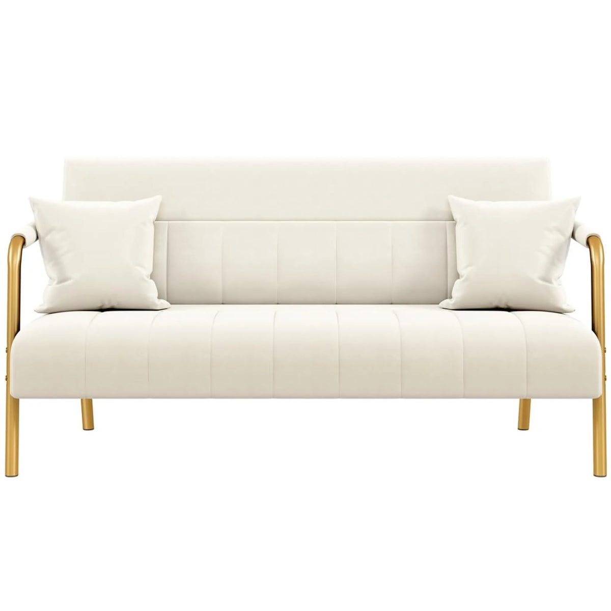 2-zits Gestoffeerde Bank met Armleuningen en Metalen Poten Beige 143,5 × 71,5 × 75,5 cm