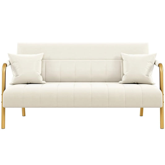2-zits Gestoffeerde Bank met Armleuningen en Metalen Poten Beige 143,5 × 71,5 × 75,5 cm