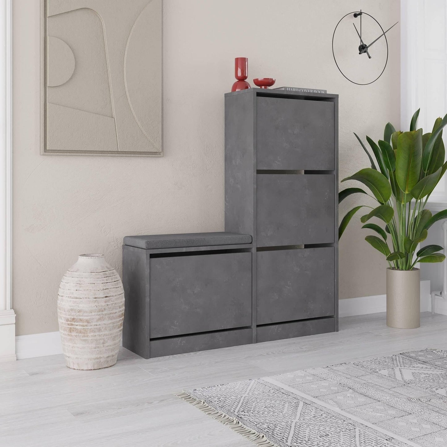 Kalune Design Schoenenkast Dude Grijs 105x26x118,5 cm – Stijlvolle en Ruime Schoenenkast