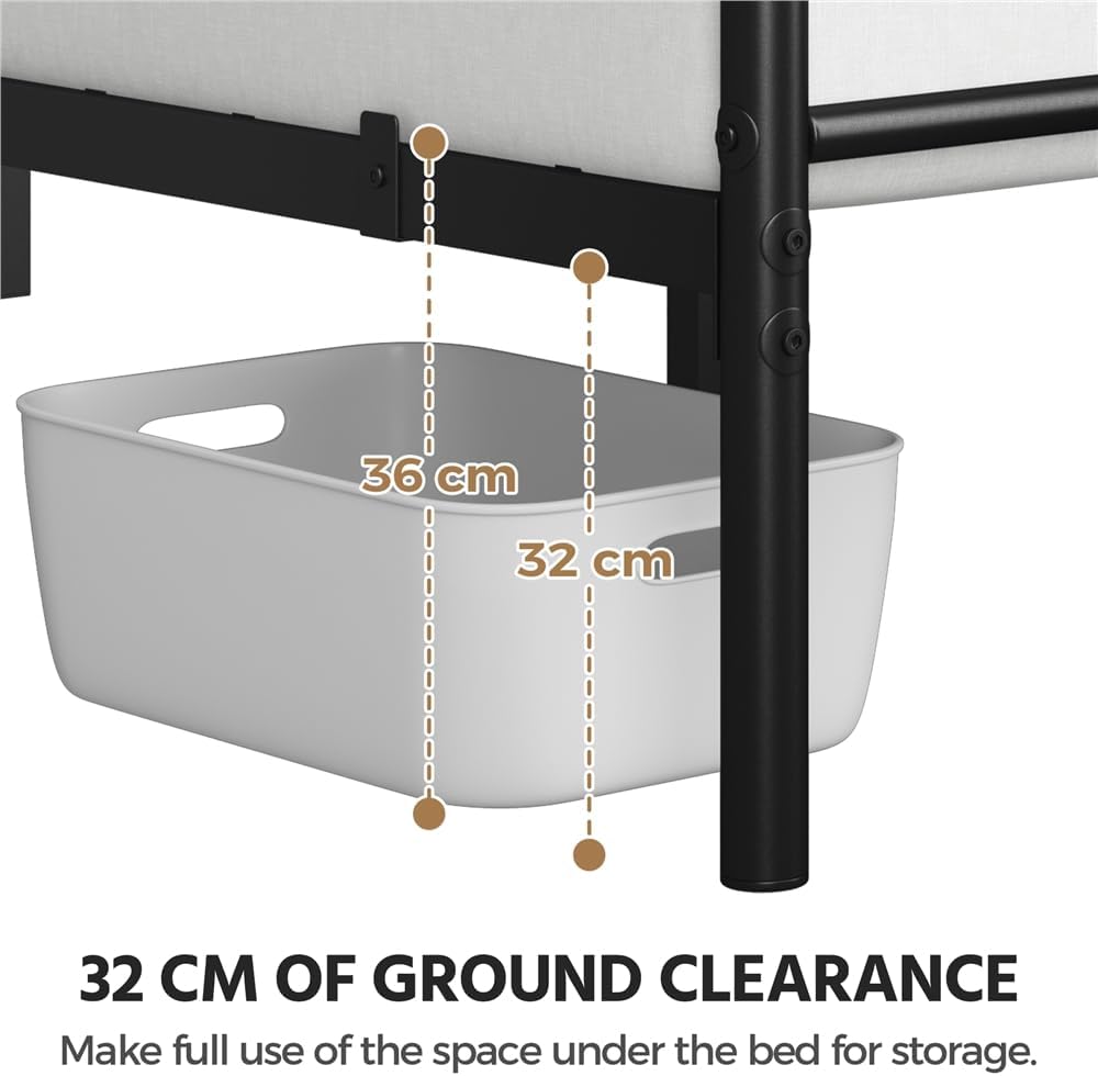 Yaheetech Metalen Bedframe 140 x 200 cm - Zwart - Modern Hoofdbord - Extra Opbergruimte