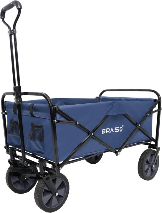 BRASQ Bolderkar Opvouwbaar - 100 Liter - 80 KG Draagkracht - Draaibare wielen mét rem - 90x51x100 CM - Verstelbare hendel - Inklapbare Bolderwagen - Compact – Blauw