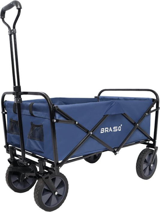BRASQ Bolderkar Opvouwbaar - 100 Liter - 80 KG Draagkracht - Draaibare wielen mét rem - 90x51x100 CM - Verstelbare hendel - Inklapbare Bolderwagen - Compact – Blauw