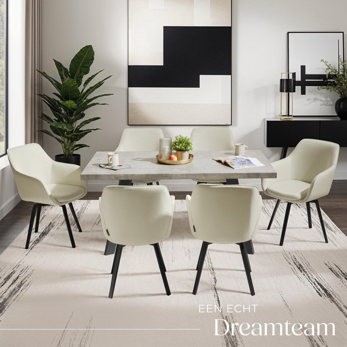 tectake® - Draaibare Eetkamerstoel Alicon - 57x59x88 cm – Set van 2 – Beige – Stijlvol en Comfortabel - Woonkamer Of Kantoor