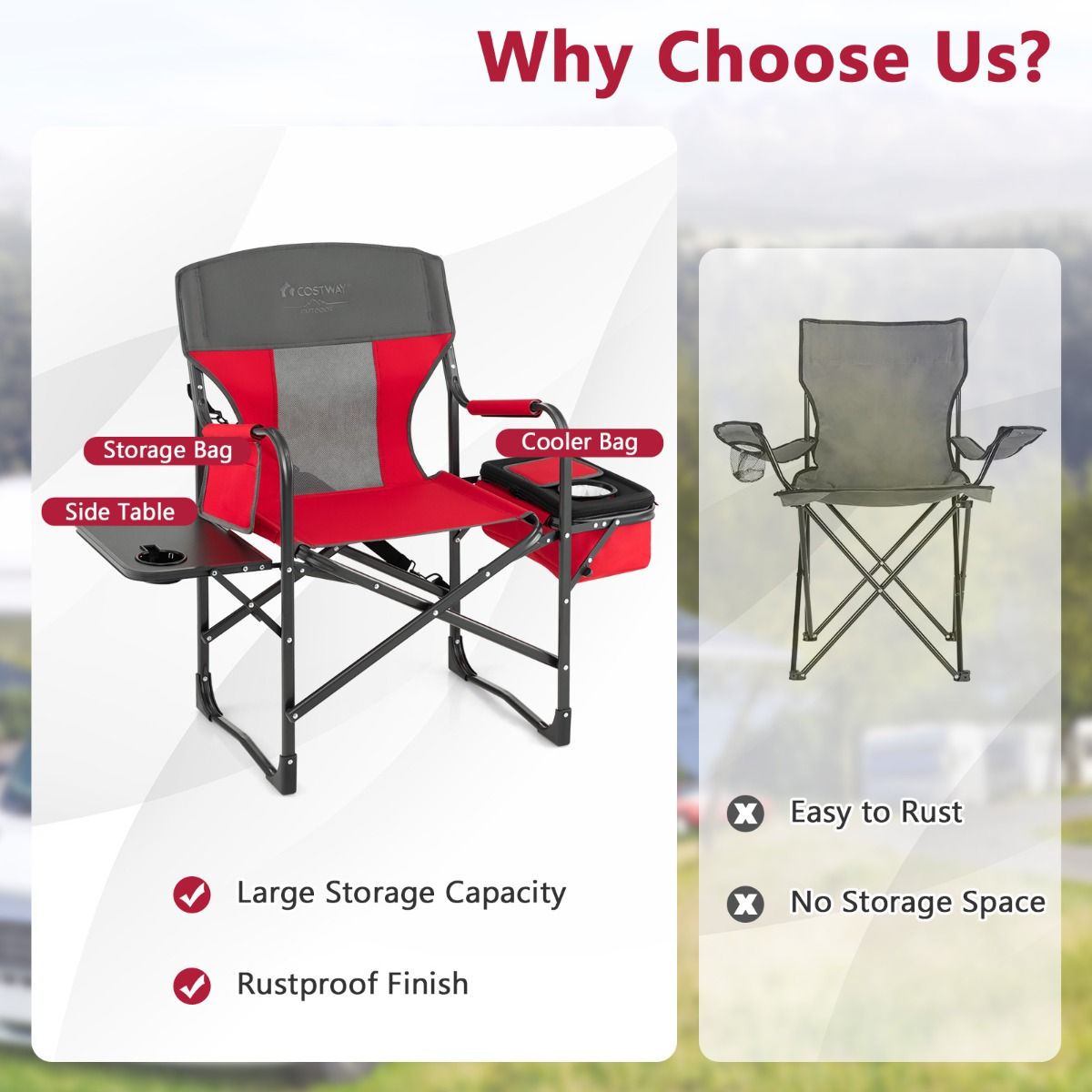 Coast Campingstoel - met zijtafel en koelbox - opvouwbaar - rood