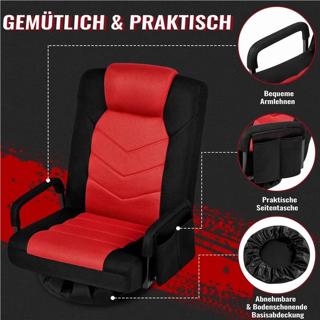 Yaheetech Draaibare Floor Gaming Chair – Verstelbare Game Stoel met Armleuningen en Zijvak