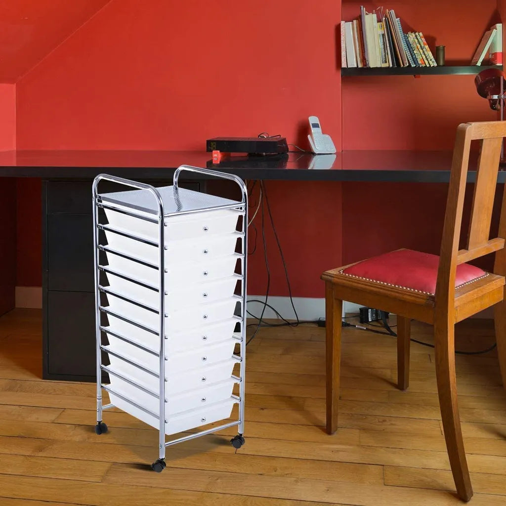 Coast Rollende Opbergkast – Incl. 10 Laden & Legplank – 33 x 37 x 86 cm – Transparant