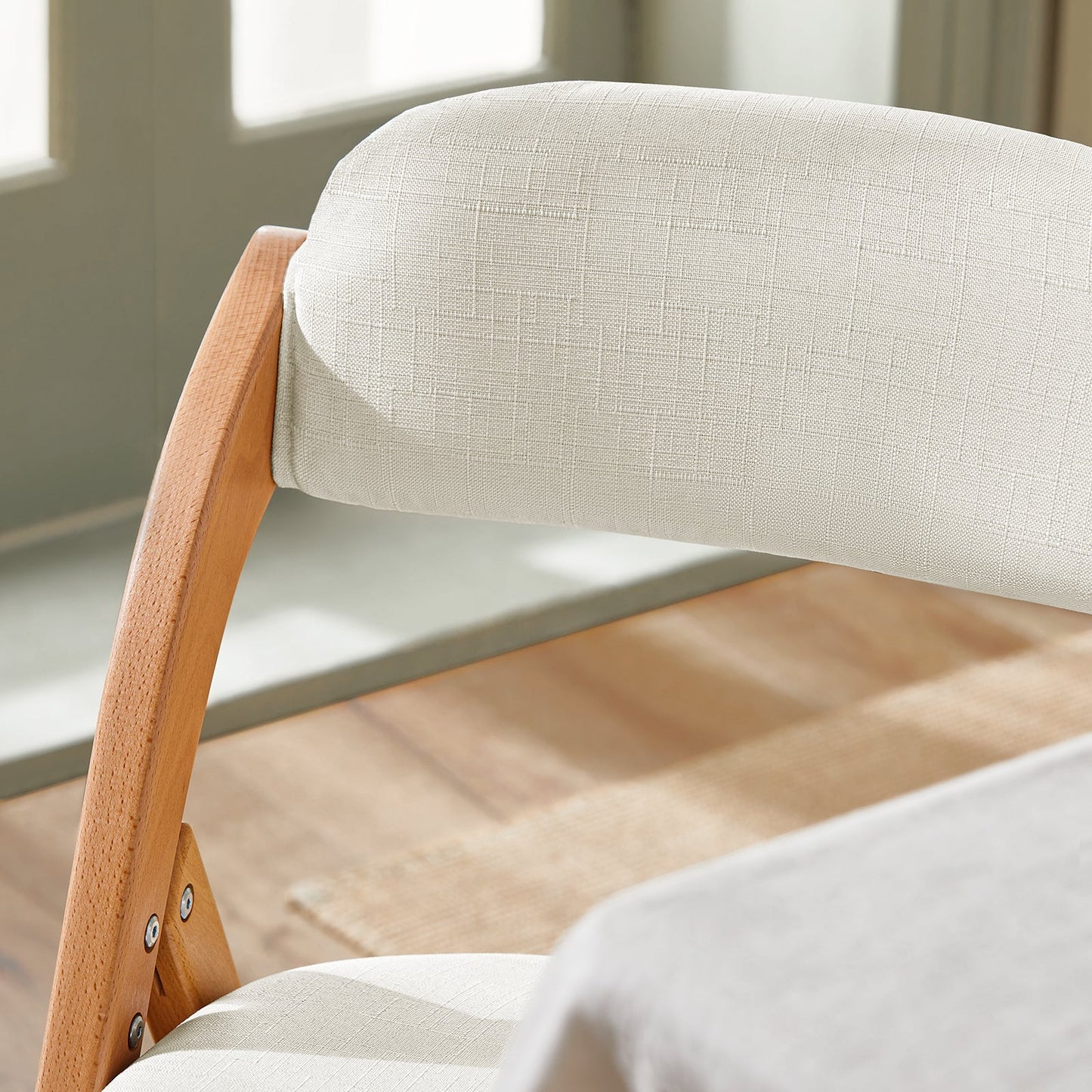 SoBuy Houten Klapstoel met Gestoffeerde Zitting - 47x57x79 cm - Beukenhout - Wit
