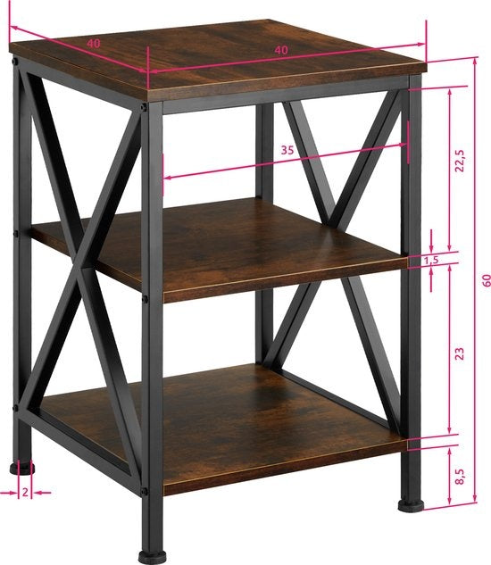 tectake® - Bijzettafel Nottingham industrial dark - nachtkastje - 404263