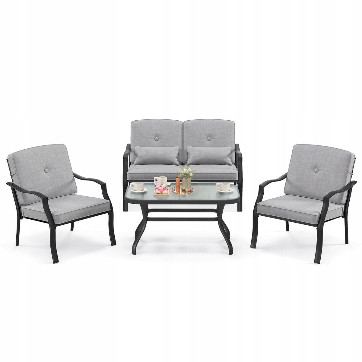 Coast Tuinmeubelset 4-delig - Sofa, Tafel en 2 Fauteuils - Grijs