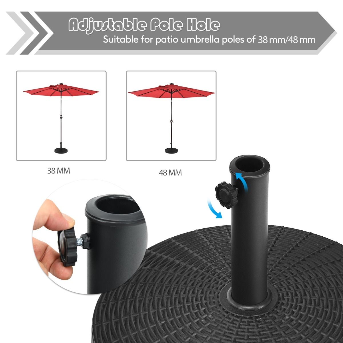 Coast Paraplubak Hars 22kg - Verstelbaar voor 38mm en 48mm - Rotan Ontwerp - Zwart - 52x36cm