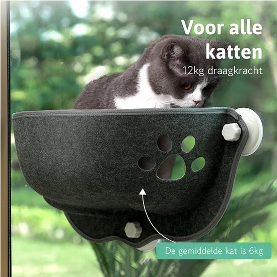 LBB Kattenhangmat - Voor aan het raam - Kom vorm - Kattenmand - Raam - Hangmat kat - Dieren - Kattenbed - Kattenmand - Slaapplek - Ligplaats - Grijs